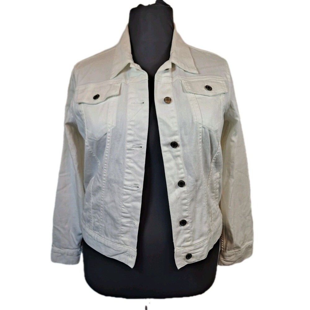 The Limited Womens Denim Jacket Size XL White Collared Button Front Closure